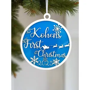 Custom Baby’s First Christmas Ornament - Large Acrylic & Wood Keepsake - Personalized Holiday Decor
