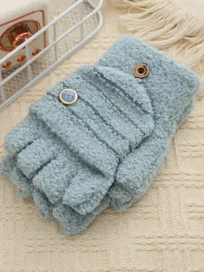 Convertible Flip-Top Gloves, Soft Plush Striped Winter Gloves with Buttons, Ideal for Typing & Cold Weather, Comfortable & Stylish