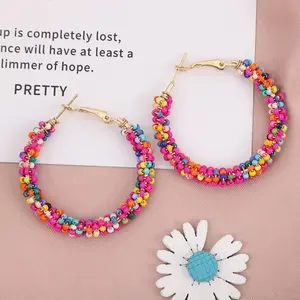 BeiVer Boho Flower Hoop Earrings, Boho Beaded Earrings  Women, Colorful Daisy Hoop Earrings, Candy Color, Suitable  Summer Adjustable Auto Screen Clicker for Smart Phone shippin random shipping live shopping