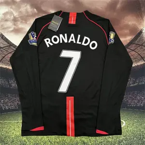 2007 2008 MUFC Away Retro Black No.7 Ronaldo Long Sleeved Soccer Jersey