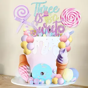 Three is So Sweet Cake Topper Donut 3rdBirthday Party Decorations Donut Ice Cream Party Cake Decor for Sweet Dessert Theme Birthday Party Supplies outdoorfun