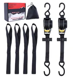 2 Pack Retractable Ratchet Straps, Heavy Duty Self-Locking Tie Down Straps for Secure Cargo, Truck, Trailer, Motorcycle & Outdoor Transport