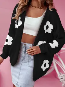 Plus Size Women's Floral Prints Cardigan, Long Sleeve Knit Sweater, Fall & Winter Fashion, Casual Loose-Fitting Pullover for Ladies