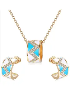 3 Pcs Colorful Elegant Hypoallergenic Copper Enamel Jewelry Set for Women Men Delicate Geometric Cuff Necklace with Swarovski Crystal in Lovely Blue White Bright Long-lasting Color Lightweight Comfortable for Daily Wear Summer Travel Beach Celebrations