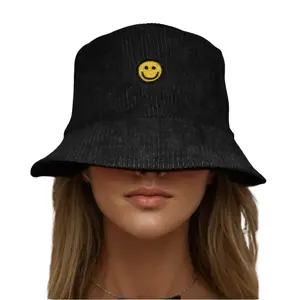 Auline Collection Happy Smiley Face Bucket Hat - Fashionable Corduroy Sun Hat for Men & Women, Great for Gifting and Outdoors, One Size Fits All, Soft Durable Material, Wide Brim for Sun Protection