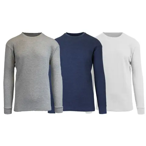 3-Pack Men's Waffle-Knit Long Sleeve Crew Neck Thermal Shirts