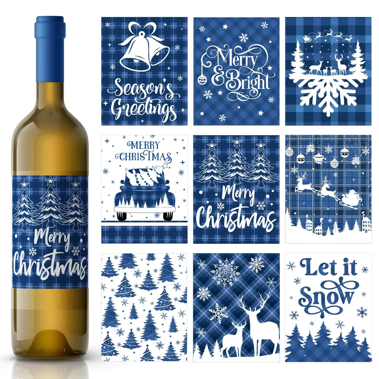 Pink Christmas Card-Stock Wine Bottle Labels Stickers (4x5 in) - Easy-to-Stick, Exquisite Holiday Decor for Wine Bottles, Bookshelves, Festive Parties, Doors, Bags (1 Reusable Set)