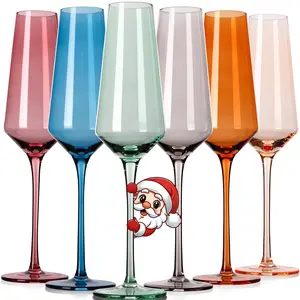 Hand Blown Colored Champagne Flutes Set of 6, Large 8 Oz Crystal Wine Glasses - Lead-Free, Great for All Occasions and Gifts - Drinkware