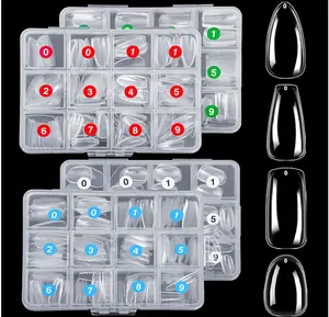 1000PCS Nail Tips Clear False Nails Full Cover for Acrylic Nails Kit 10 Sizes 4 Shapes Long Almond Square Coffin Oval Pre-Shape for Salon Home DIY Gifts