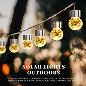 Outdoor Hanging Solar Lights,Solar Powered Crackle Glass Ball Lights Waterproof Tree Hanging Outdoor Globe Cracked Glass Lights with Hook for Yard Balcony Patio Christmas Party Decoration,Warm White,Garden Decor, Gifts for Women