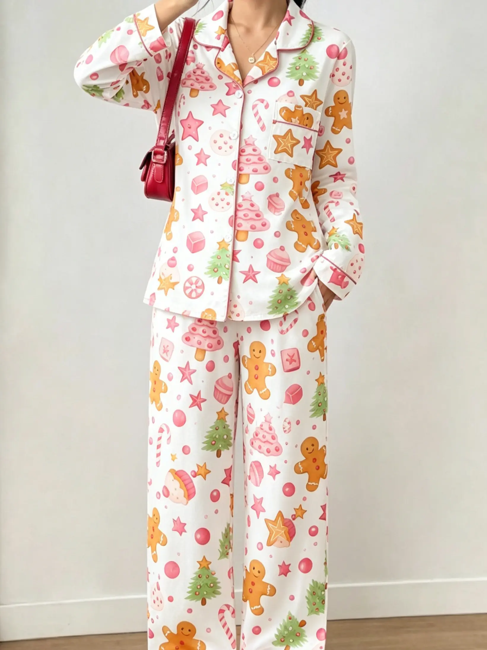 Women's Long-Sleeve Loungewear Pajama Set - Santa Claus & Snowman Print - Sweet, Adorable, Year-Round Home Wear