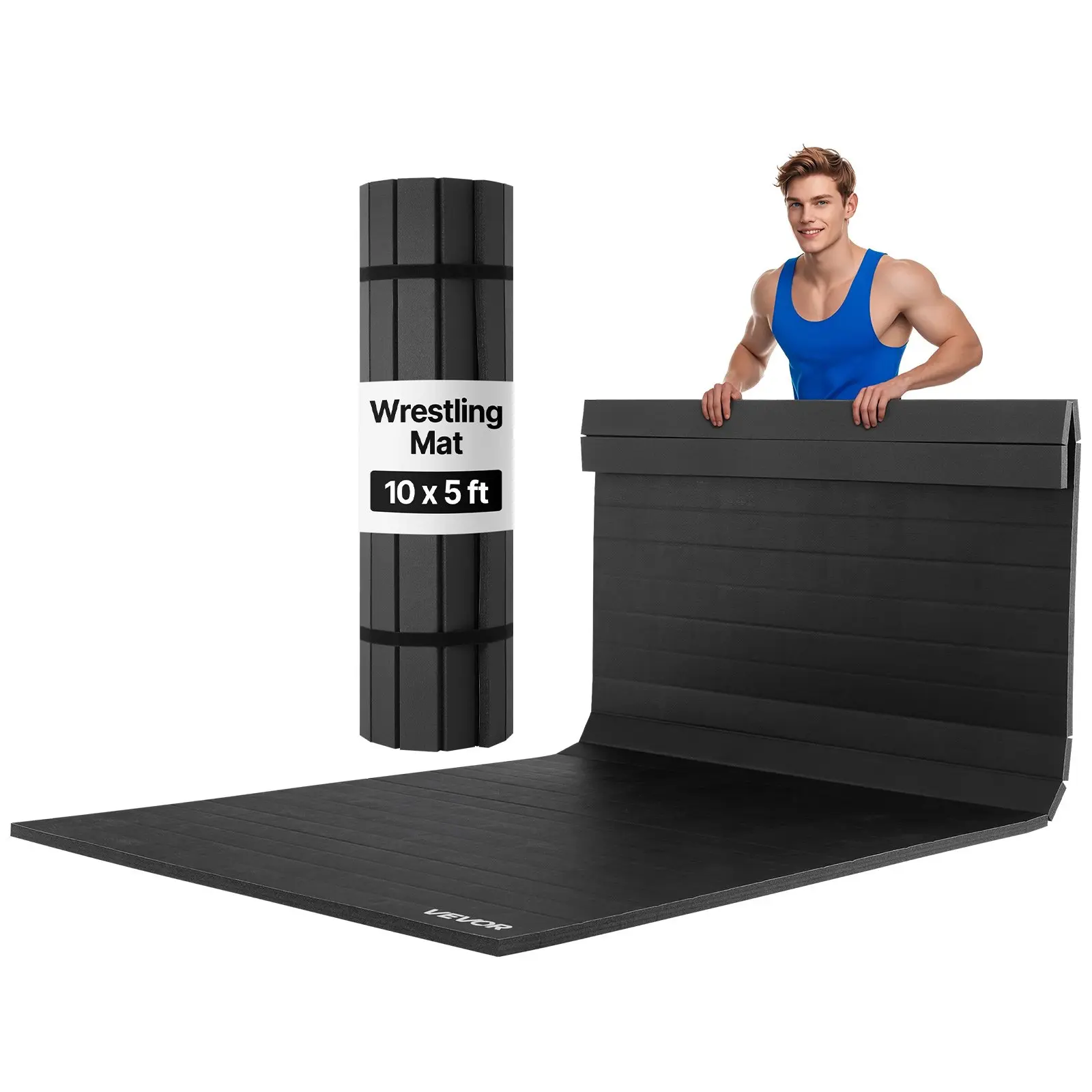 【Summerfinds】VEVOR 10x5 ft Wrestling Mat, Martial Arts Thick Mat for Home Gym Workouts Exercise, Waterproof PVC Roll-Up Training Mats for Gymnastics, Tatami, Jiu Jitsu BJJ MMA Judo, Boxing, Black Gym Floor Mat