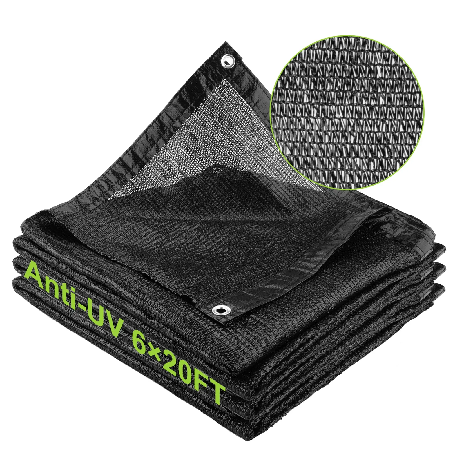 6x20ft Default Sunshade Canopy, 60% Sunblock HDPE Polyethylene Shade Cloth with Reinforced Grommets, UV-Resistant Black Canopies & Shade for Garden Patio Pool, Weather Resistant Parasols Alternative
