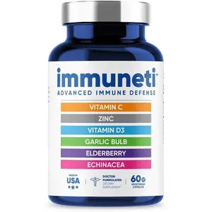 Immuneti - Advanced Immune Defense, 6-in-1 Powerful Blend of Vitamin C, Vitamin D3, Zinc, Elderberries, Garlic Bulb, Echinacea - Supports Overall Health, Provides Vital Nutrients & Antioxidants