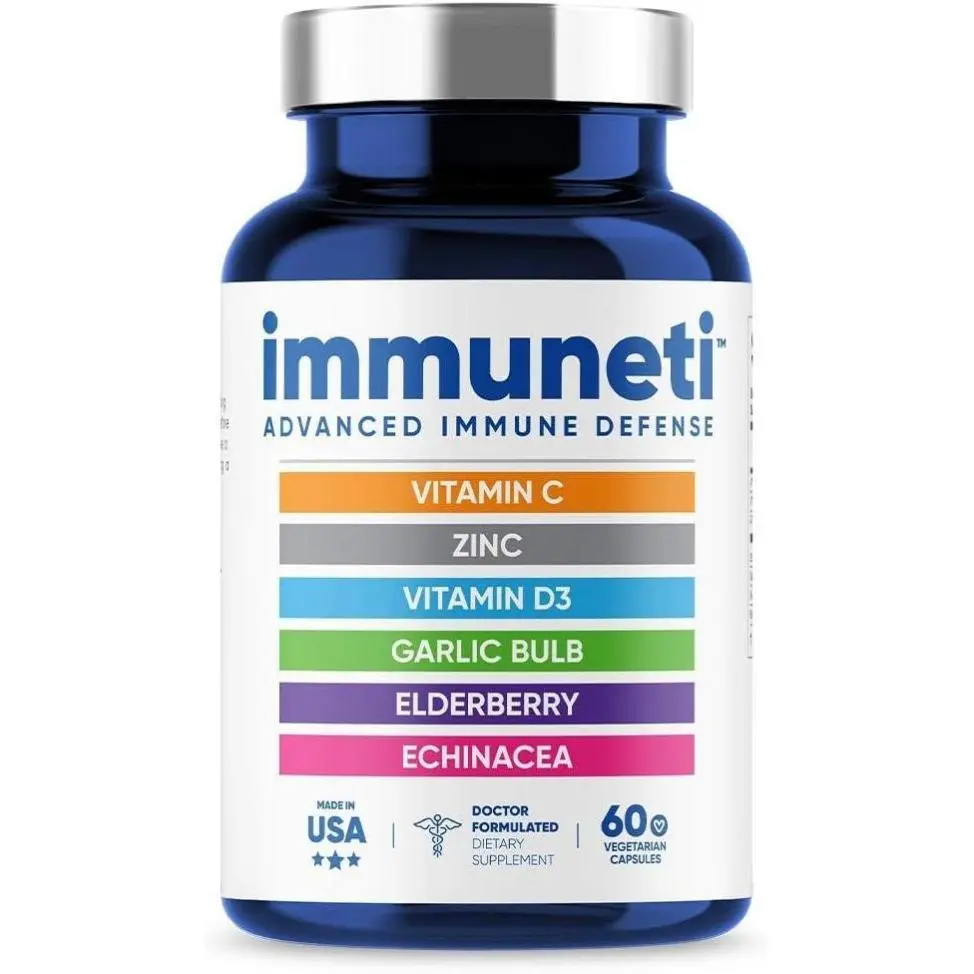 Immuneti - Advanced Immune Defense, 6-in-1 Powerful Blend of Vitamin C, Vitamin D3, Zinc, Elderberries, Garlic Bulb, Echinacea - Supports Overall Health, Provides Vital Nutrients & Antioxidants