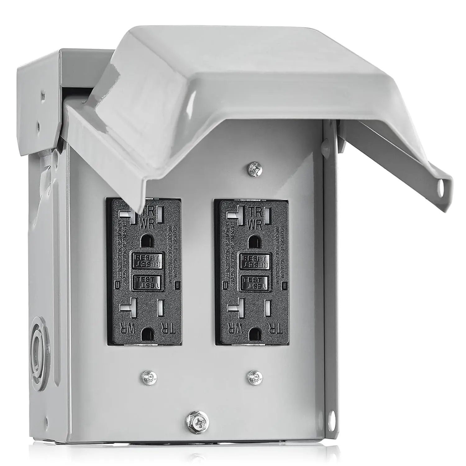 SURAIELEC Outdoor Electrical Outlet Box, Dual 20 AMP WRTR GFCI Receptacles, Rainproof 3R Enclosure, Weatherproof All Metal Outlet Cover, Power Plug for Garden, Outdoor Lights, ETL Listed