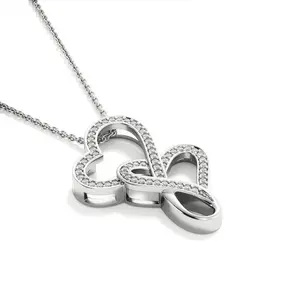 New micro diamond double love heart necklace romantic female collarbone chain Internet celebrity popular female necklace