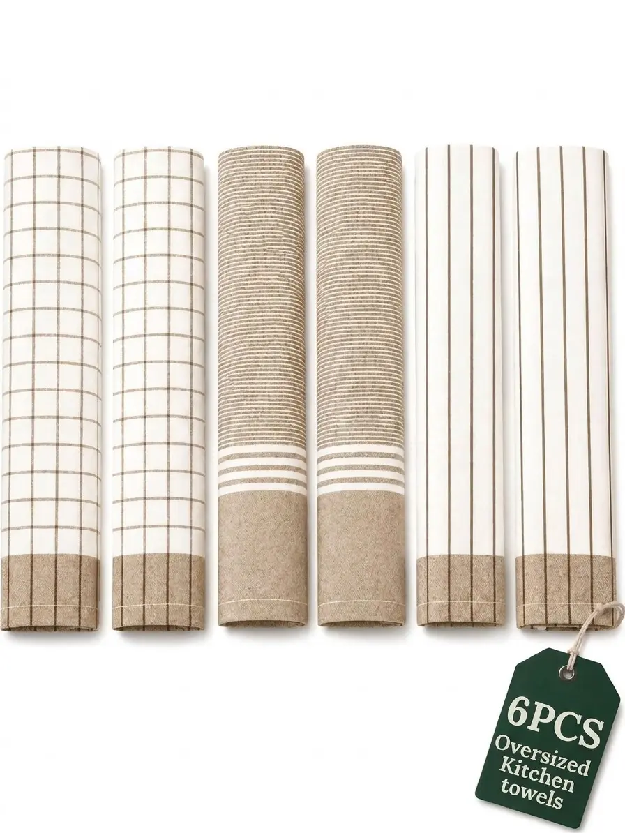 CLOUDSCAPE LINEN Stripe Rectangle Hangable Kitchen Towel Set, Premium Cotton Cleaning Cloths, 18" x 28" Oversized Absorbent Hand Towels with Quick Water Absorbency, Fast Drying & Hanging Loop