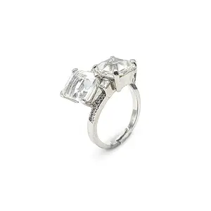 Twin Clear Quartz Ring in Silver