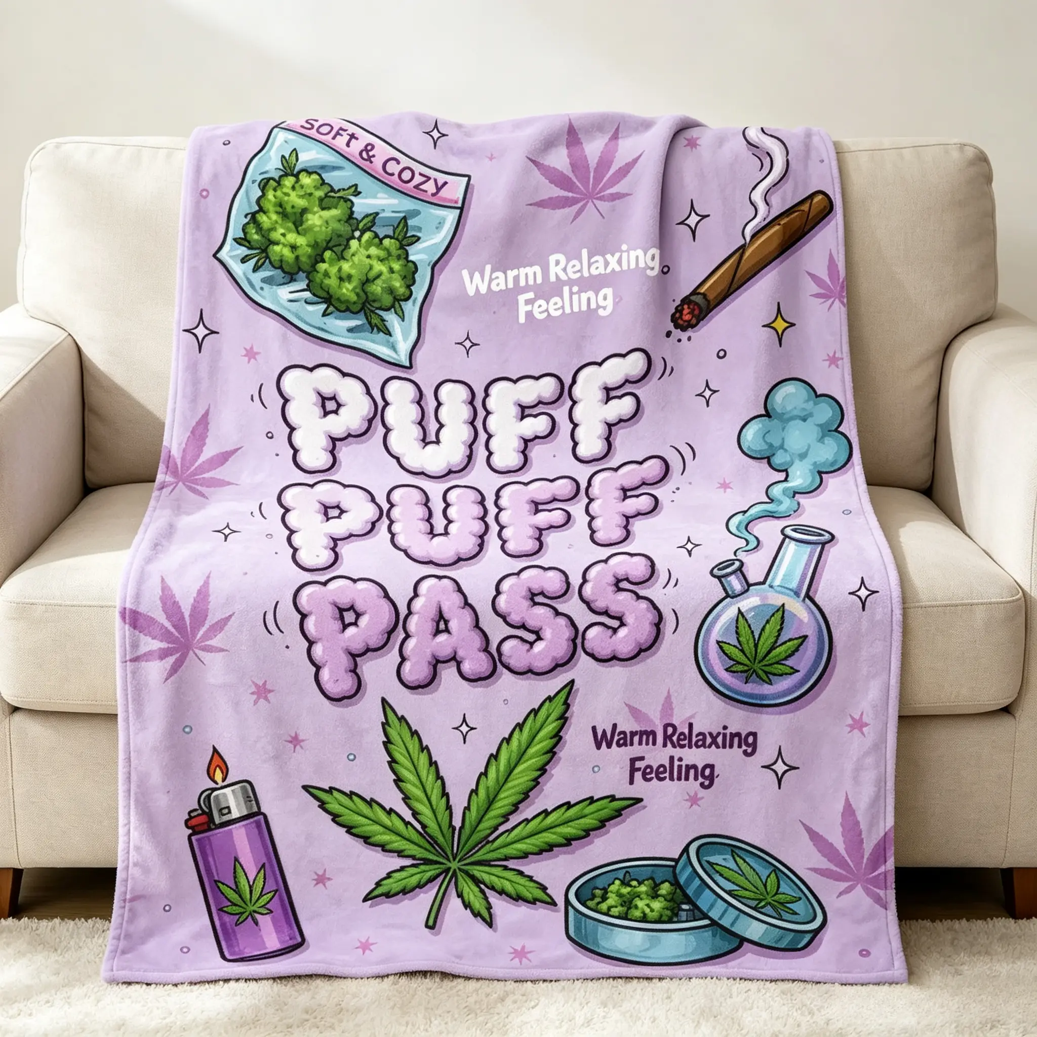 Puff Puff Pass Throw Blanket, Cannabis Leaf Flannel, Soft Cozy Stoner Decor, Ideal for Sofa Bed Couch, Perfect GiftPuff Puff Pass blanket, cannabis blanket, weed blanket, marijuana blanket, stoner blanket, pot leaf blanket, cannabis leaf throw blanket,