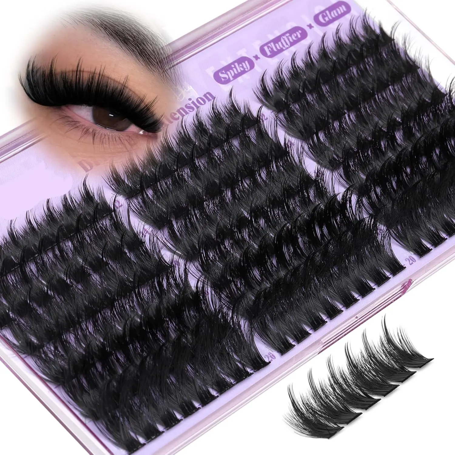 168 Spiky Lash Clusters, Makeup Lash Clusters, Dense Volume Lash Clusters with Pointed Ends, Wispy Cluster Volumized False Eyelashes, 12-20mm D Curl, Fluffy Individual Lashes, Eyelash Clusters Extensions