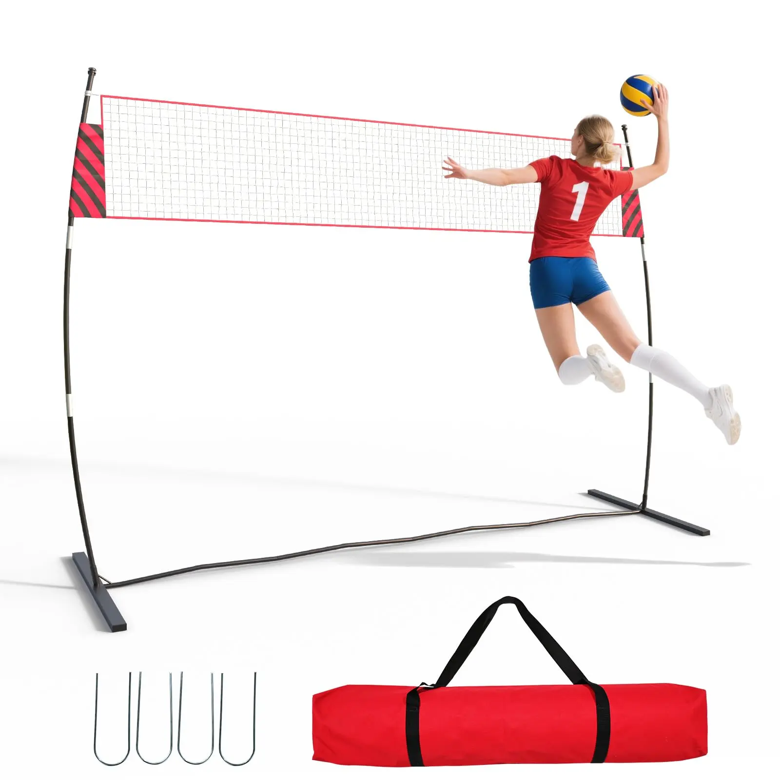 🏐 Game on! Portable Freestanding Volleyball Net Set – Adjustable Height, Complete System with Ball, Pump, Carry Bag & Stakes – Heavy-Duty Weatherproof Net for Backyard, Beach or Park ✨