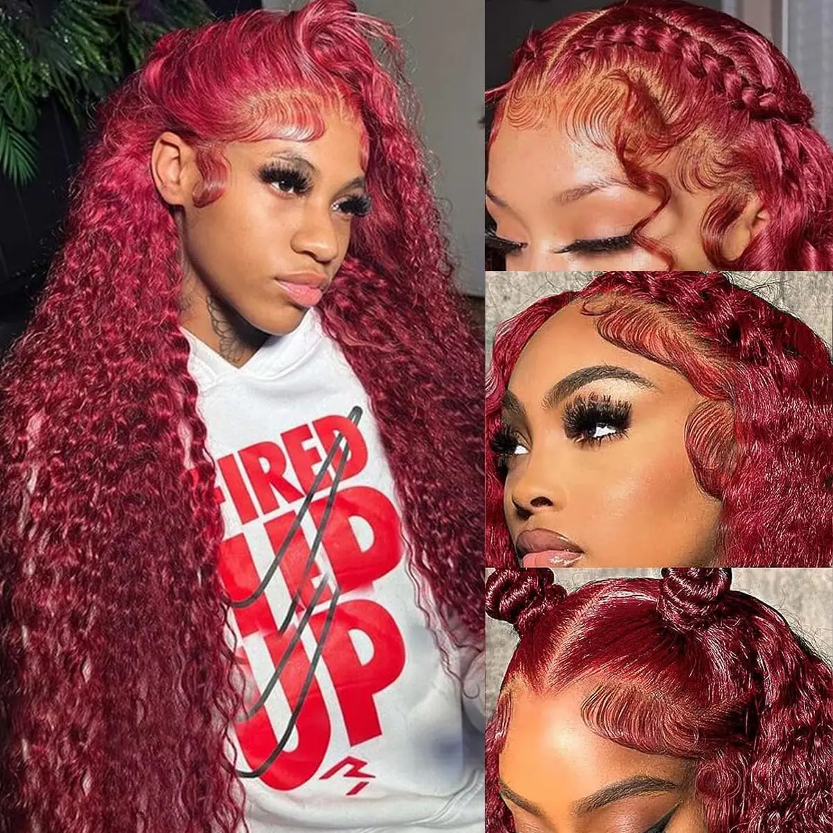 Burgundy Wig Human Hair 99J Burgundy 13x6 Deep Wave Lace Front Wigs Human Hair 180% Density HD Lace Frontal Wigs Pre Plucked Glueless Red Colored Wigs for Women