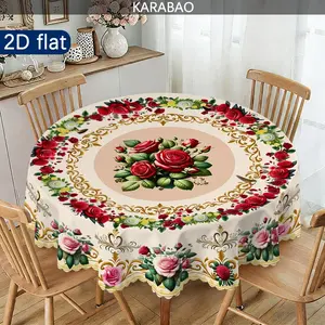 2D flat, 1PC, Elegant Floral Round Tablecloth, Perfect Home Decor, Ideal Gift for Friends, Indoor & Outdoor Use, Picnic Table Cover, Kitchen Dining Room Accessories