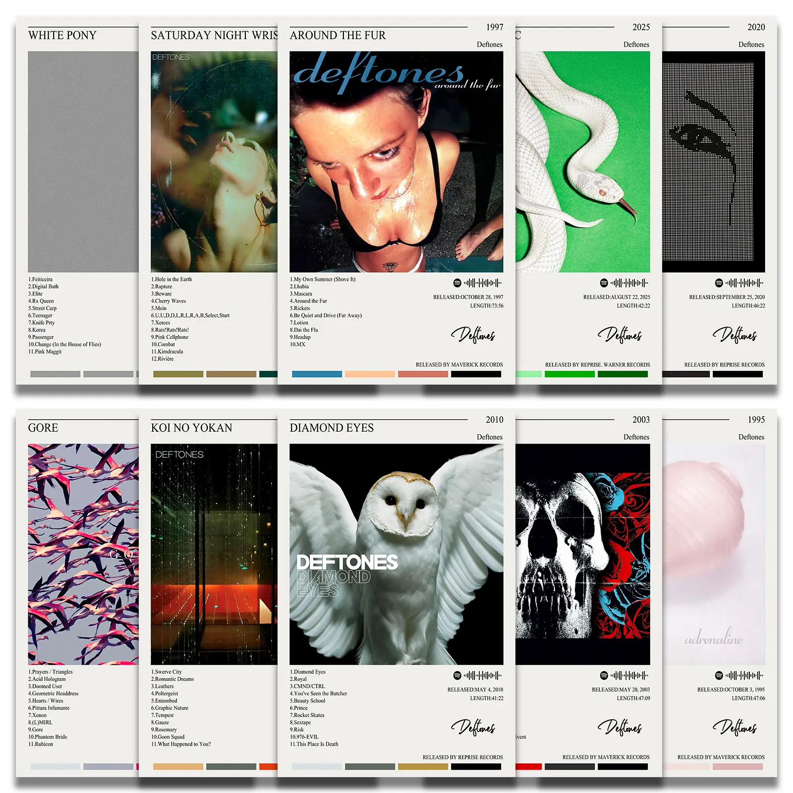 Deftones Music Album Cover Wall Art Prints (10pcs, 8x12in Unframed), 300GSM High-Performance Paper, Dust-Resistant Artistic Posters, Classroom & Man Cave Decor Home Decoration with Poster Putty Gift