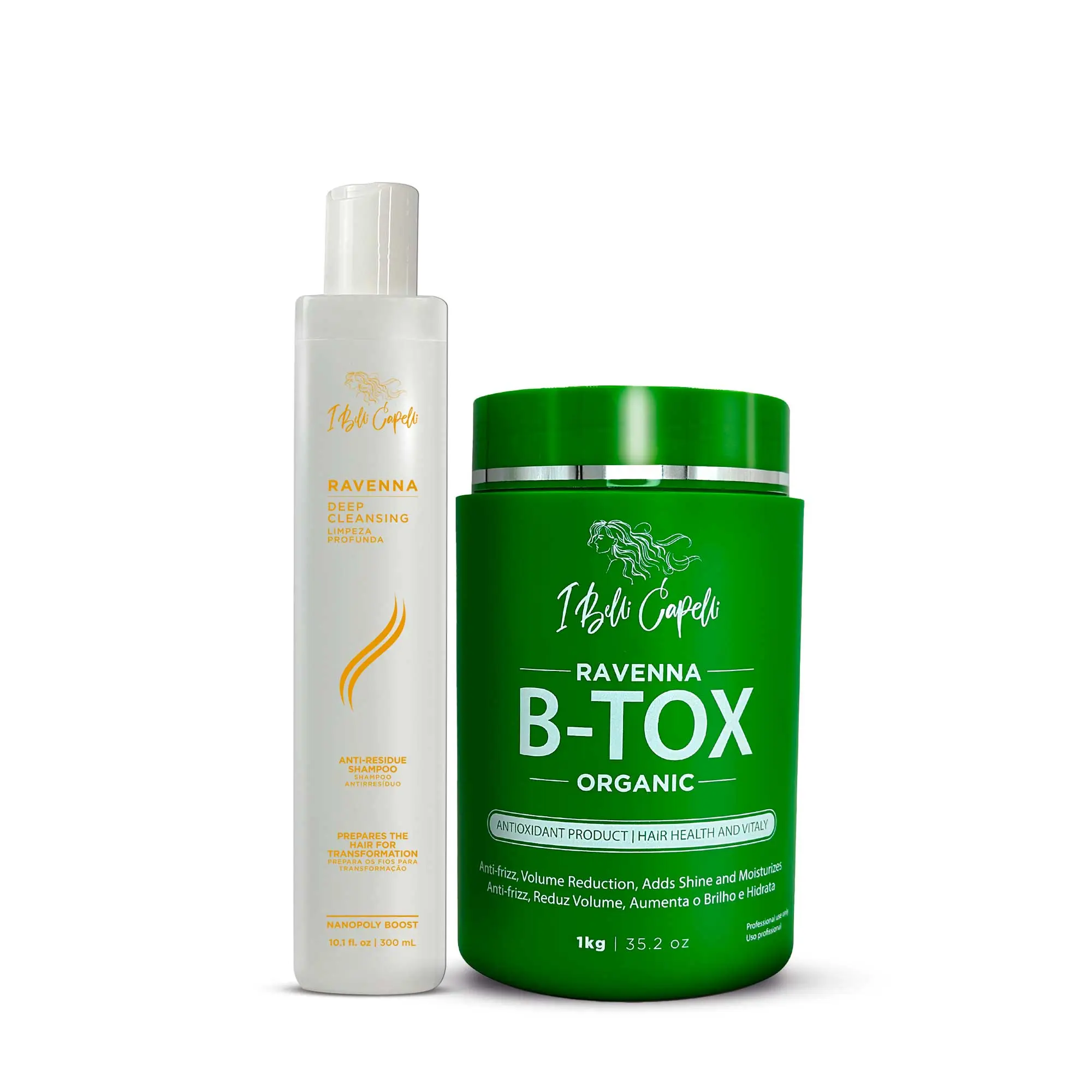 I BELLI CAPELLI Ravenna Organic B-Tox Kit, Non-Toxic Treatment with Hydrating Shampoo & Argan Oil Mask for Glossy Hair, Frizz Control & Deep Hydration, 2-Piece Set for All Hair Types