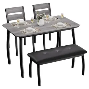Dining Table Set For 4 Space Saving 43 Inch Kitchen Table With Cushioned Bench And 2 Chairs Modern Dining Room Set For Apartment Studio White Wood