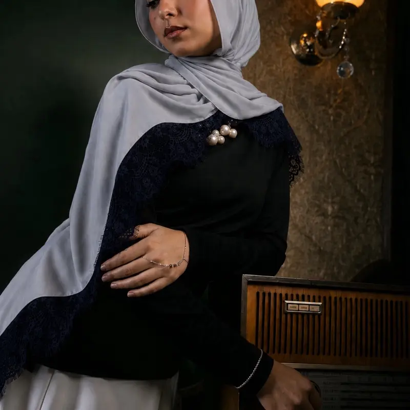 Women's Modal Hijab with Lace Trim for Elegant Modest Fashion Looks