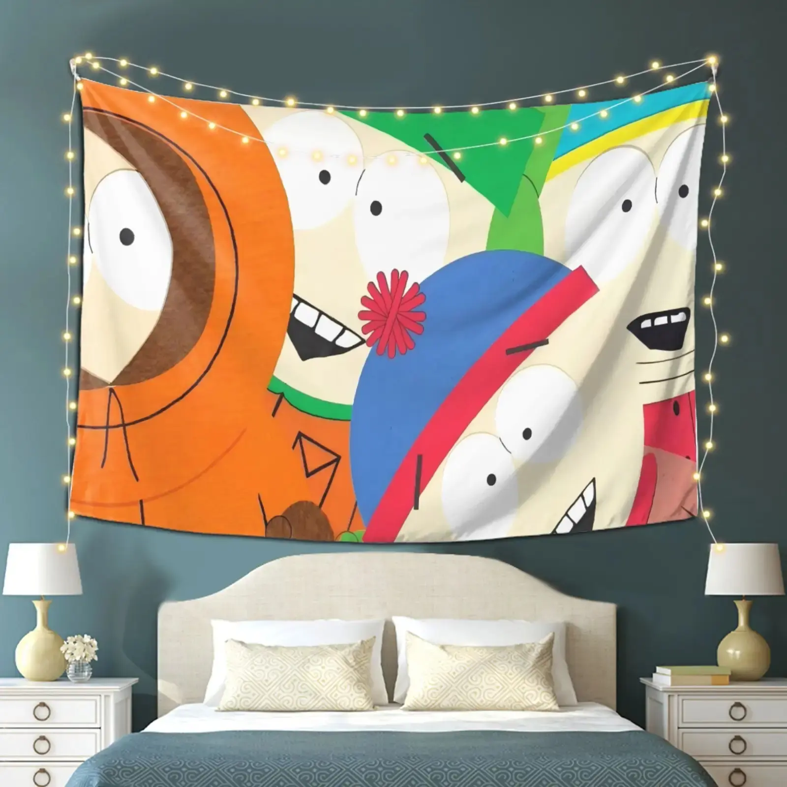 Park Inspired Tapestry - Colorful Characters Wall Hanging (Cartman, Kyle, Stan, Kenny, Butters) - Large Horizontal Polyester Fabric Poster for Living Room, Bedroom, Office & Party Decor - Nostalgic TV Show Art, Tapestry For Bedroom, Family Guy