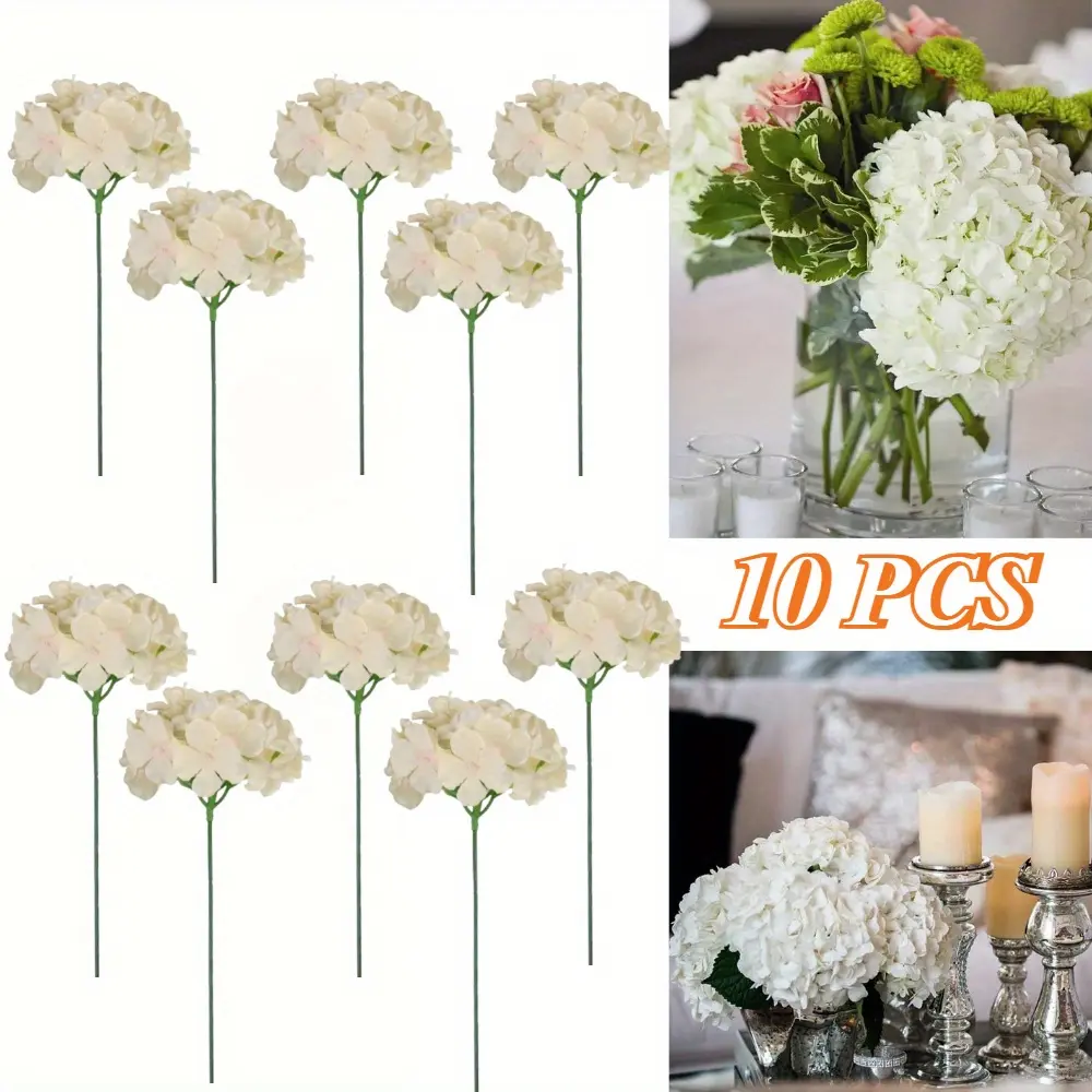 10pcs Wrinkle-Resistant Champagne Faux Silk Flower Bouquet - 7" Decorative Flowers, 9in Stems, 13in Tall Realistic Look Decor, Vase Centerpiece for Wedding, Party - Home Improvement Garden Supplies Tabletop Accent