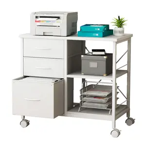 3-Tier Mobile File Cabinet, Printer Stand with Storage, Office Table with Drawers and Back Support Bar, Holds 110lb for Home Office