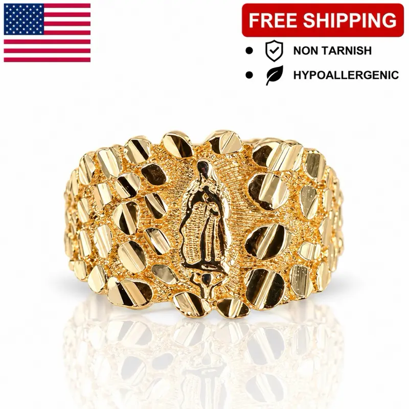 VIRGIN MARY NUGGET RING 18K GOLD PLATED NON TARNISH HYPOALLERGENIC RING FOR MEN AND WOMEN