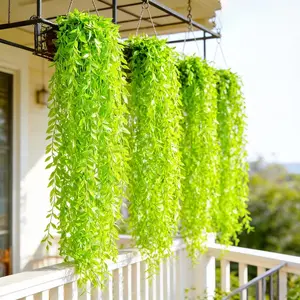 4 Bundles Evergreen Artificial Willow Twigs Decor, Green Hanging Vine Wreath, UV Resistant Real Touch Faux Greenery Plants, for Home Decor, Garden, Yard, Wedding, Event, Holiday Decor, Indoor & Outdoor Use, Maintenance-Free Plant Decoration