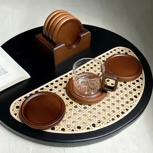 Wooden Cup Mat Set, Heat Resistant Tea Tray Coasters, Glass & Coffee Cups Mats, Coffee Bar Mat, Home Decor Gift for Holidays Parties Birthdays Weddings