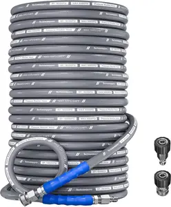 5000 PSI Kevlar Aramid Fiber Pressure Washer Hose 50FT - 3/8" Quick Connect, Kink Resistant High Tensile Wire, Lightweight Power Washer Hose with 2 M22-14mm Adapters, Grey,summervibes