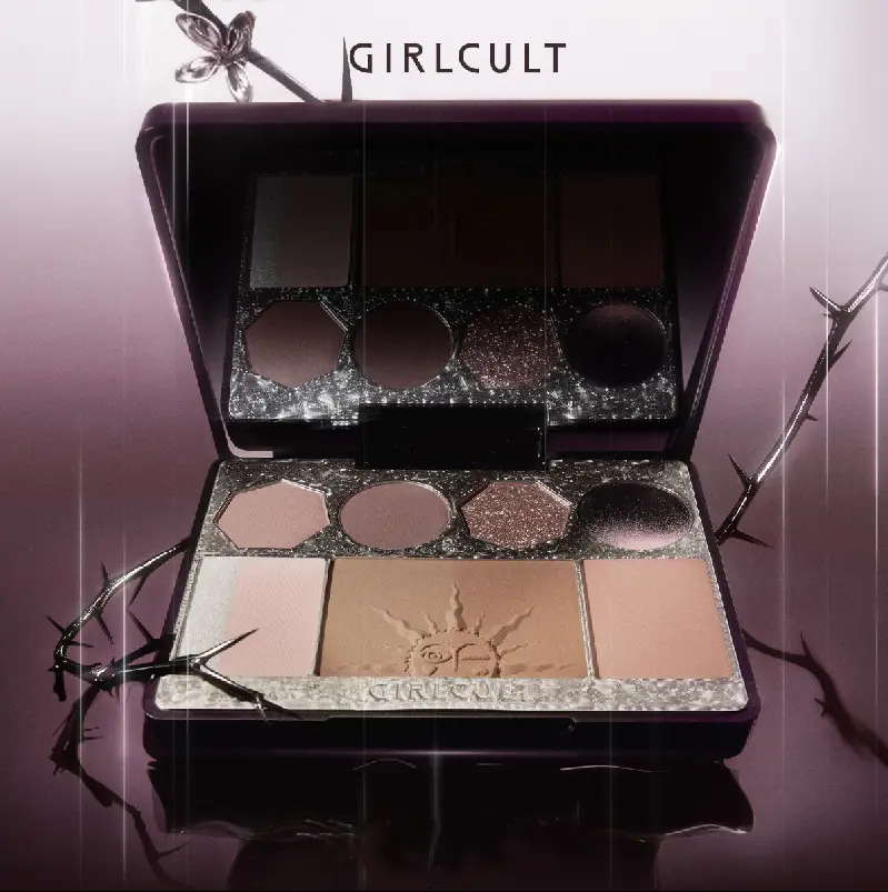 GIRLCULT Girls' Makeup Collection - Purple and Brown Eyeshadow, Blush and Contour Set, including purple shimmer powder, matte black-brown eyeshadow, brown contour powder and pink silver fine glitter highlighter powder Cosmetic