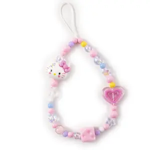 Sanrio Hello Kitty Mobile Phone Charm with Colorful Beads & Heart Pendant Adorable Design for Phone Backpack Decor
