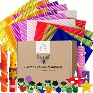 Beeswax Candle DIY Kit｜Various sizes of honeycomb wax sheets, including wicks and dried flowers｜Beginner craft kit, parent-child handicraft, suitable for parties and handmade gifts, holiday celebration gifts, everyday entertainment, home decoration