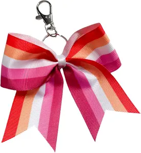 Orange White Pink Lesbian Pride Stripe Cheer Bow Keychain Fabric Lesbian Accessories