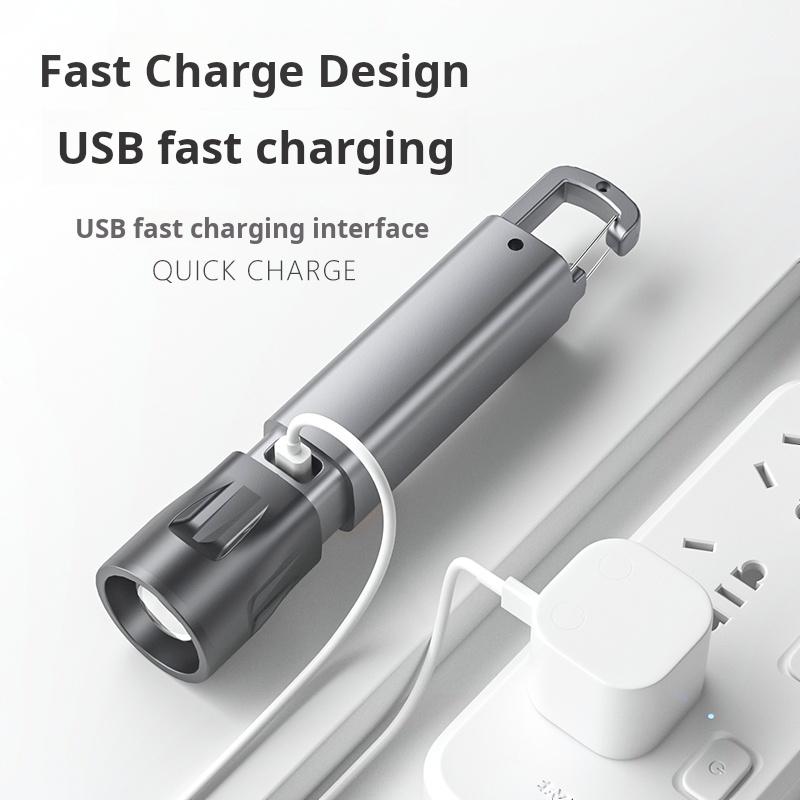 Mini bright LED rechargeable waterproof flashlight with hook, high brightness, with side light, zoomable, ultra-bright handheld flashlight, suitable for emergencies / camping / home / hiking / adventures