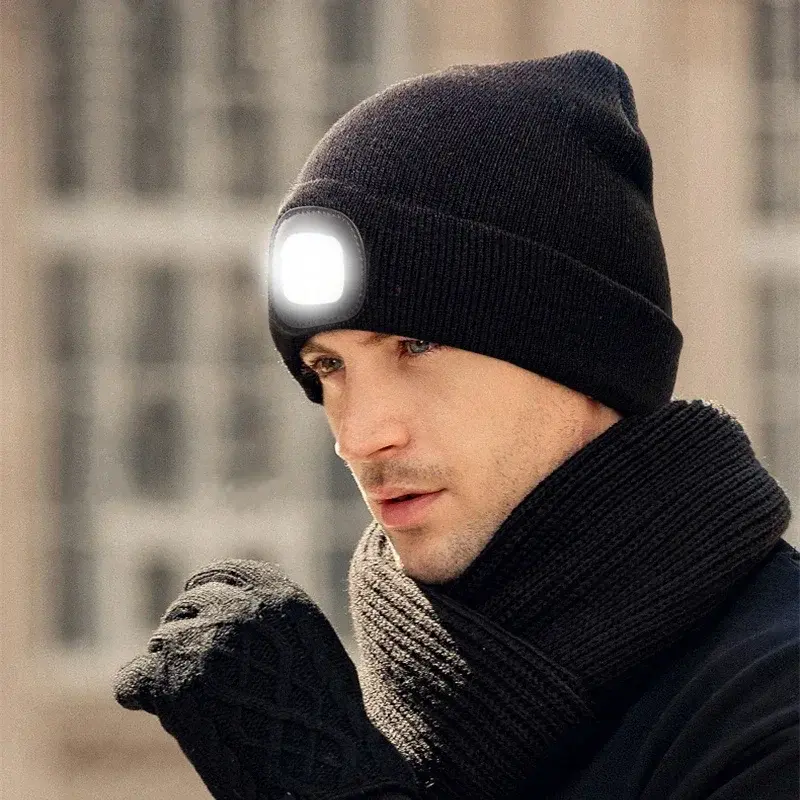 LED Beanie Hat with Light,USB Rechargeable Headlamp Winter Knitted Cap Gifts for Men Dad Husband Him, Hats For Men Trendy Embroidered Beanie,Nighttime Visibility,Stylish Headlamp,Modern Winter Wear,Multifunctional Beanie,Lighted Hat,Men's Fashion tiktoksh