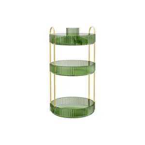 SONGMICS HOME Makeup Organizer, 3-Tier Round Rotating Skincare Organizer Countertop, Customizable, Toiletries Vanity Organizer, Lazy Susan, Gift