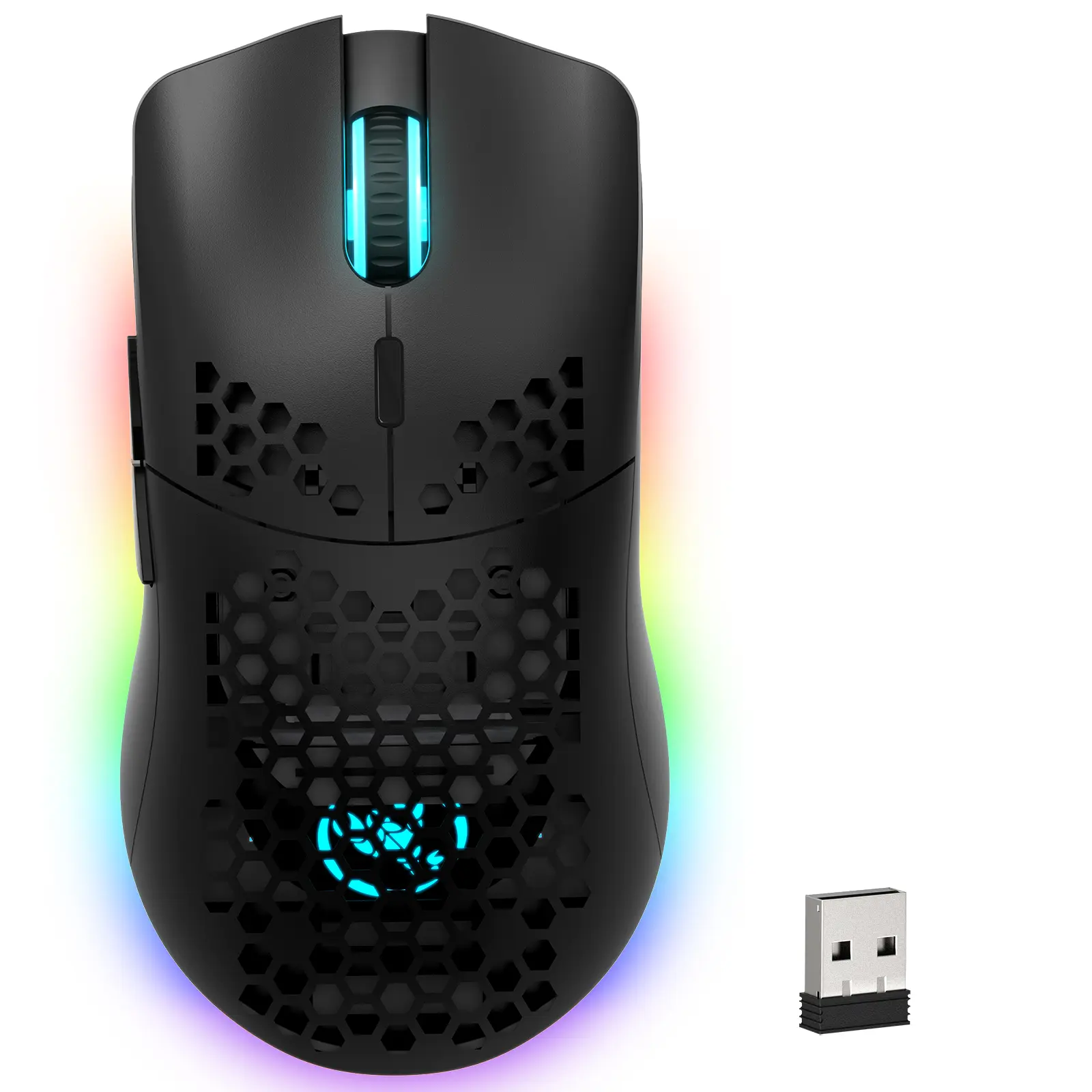 HXSJ T66 Wireless Gaming Mouse Tri-Mode Superlight Honeycomb Design PAW3212 3600DPI Sensor 1000Hz Polling Rate Wireless/2.4Ghz/Wired Ergonomic PC Mice RGB Light Programmable Buttons Gaming Accessories