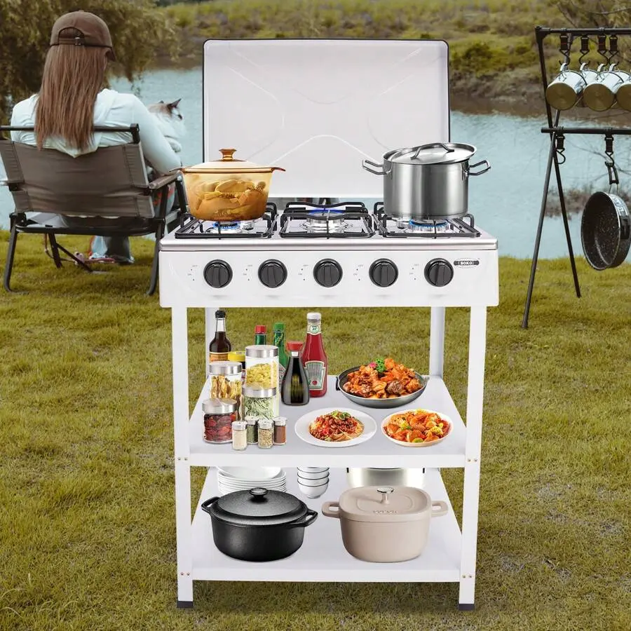Natural Gas Stove with 5 Burners, Portable NG Stove with Independent Control for Camping & Outdoor Cooking