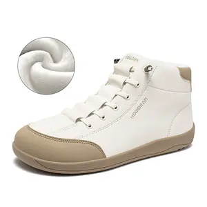 HOBIBEAR Women's & Men's High-Top Barefoot Wide Walking Sneakers Mesh Lined Comfortable Casual Bootie Zero Drop Sole Breathable Durable Microfiber Leather Shoes