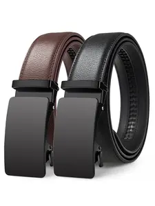 Men's Business Belt, Automatic Lock Design, Adjustable Premium Leather, Durable Genuine Waistband, Perfect Gift for Family and Partner